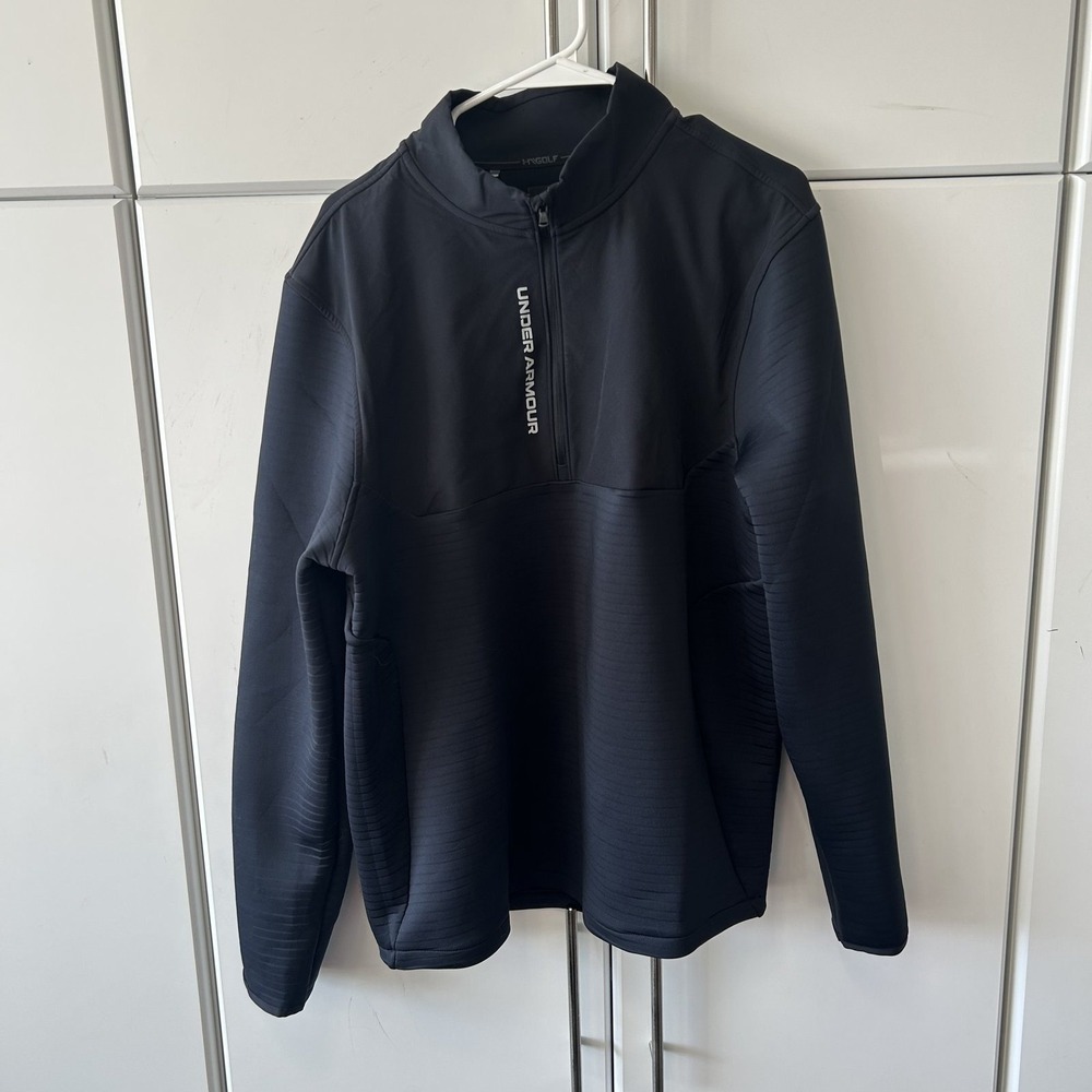 Under Armour Golf Mens Large Black Quarter Zip Ribbed Hybrid Pullover Jacket